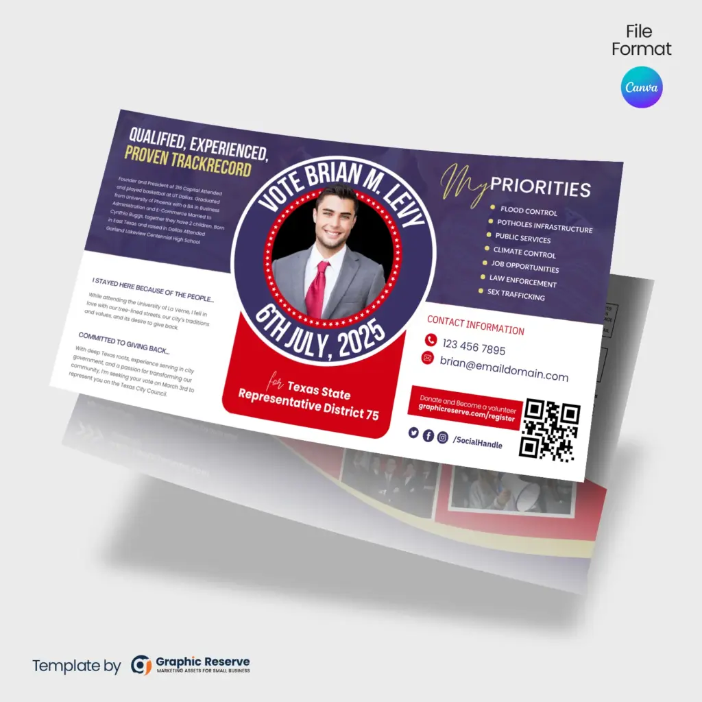 Political Postcard Canva Template Editable Direct Mail Design