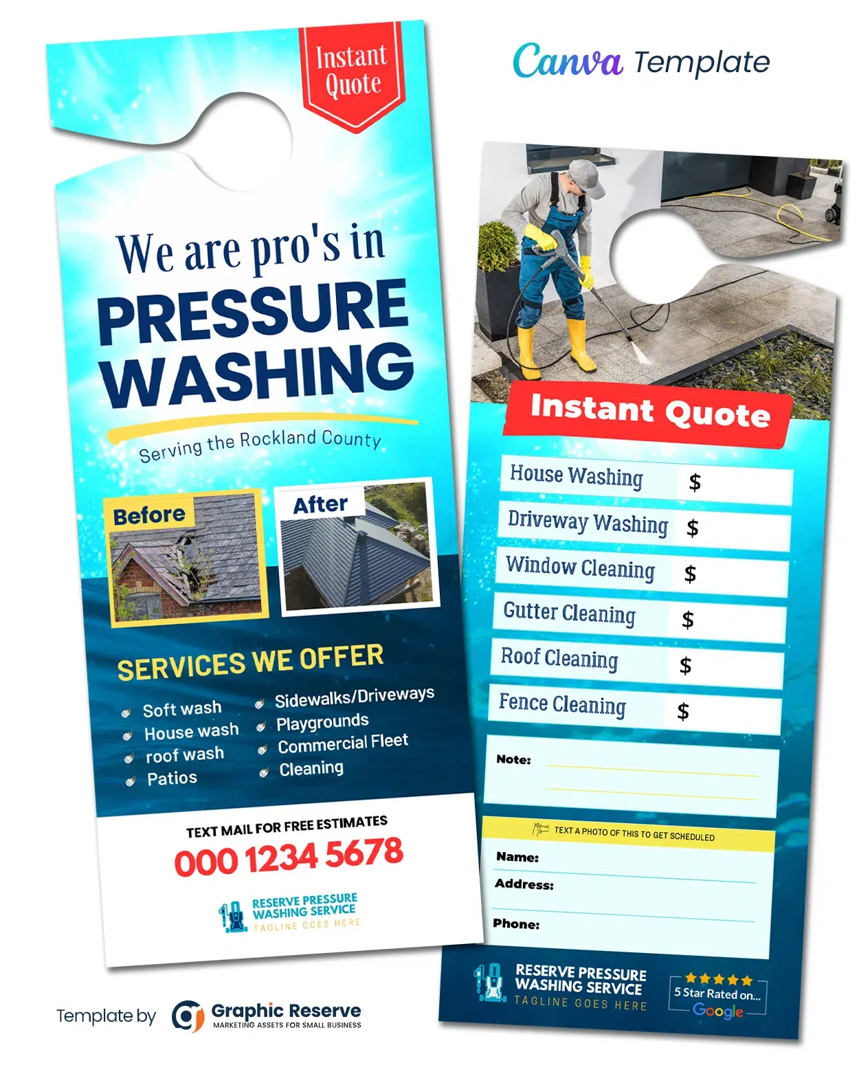 Pressure Washing Instant Quote Door Hanger Design - Canva Template