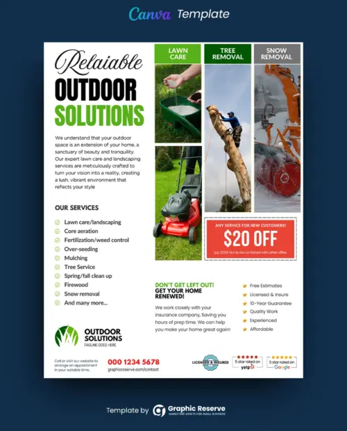 Lawn Care Tree Snow Removal Flyer Design Canva Template 2Styles