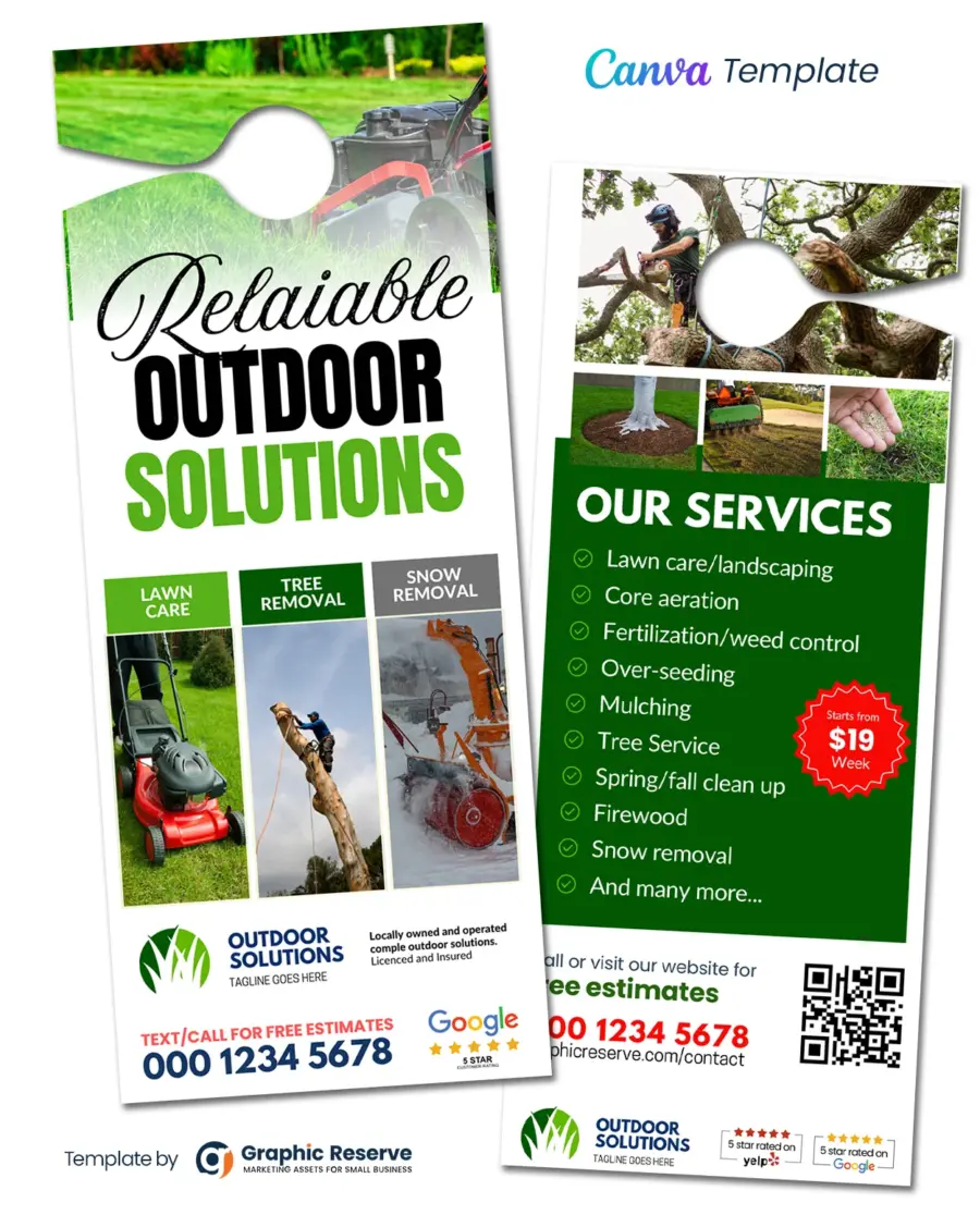 Lawn Care, Tree, & Snow Removal Service Door Hanger Template