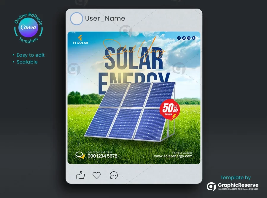 Creative Solar Energy Ad Canva Template for Posts