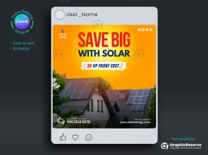 Solar Energy Social Media Post Design Canva Templates