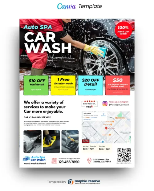 Automobile Car Wash Coupon Flyer Design Canva Template