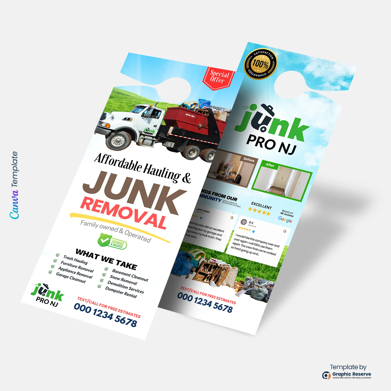 Editable Junk Removal Door Hanger Canva Marketing Template