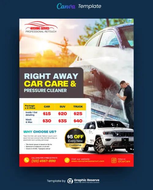 Car Wash Pricing Flyer Design Canva Template