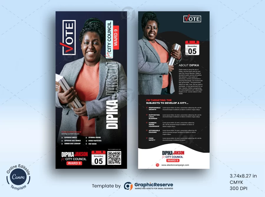 Election Campain Rack Card Design Canva Template