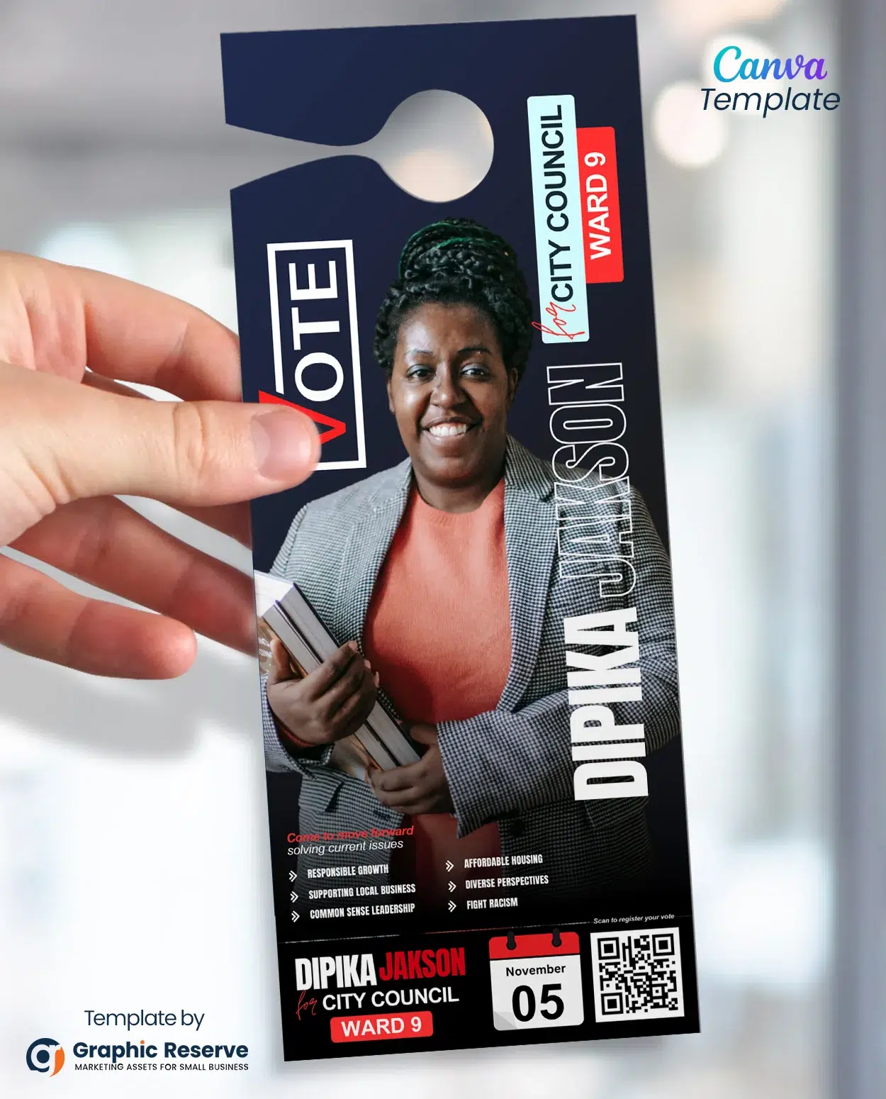 Election Candidate Door Hanger Design Canva Template