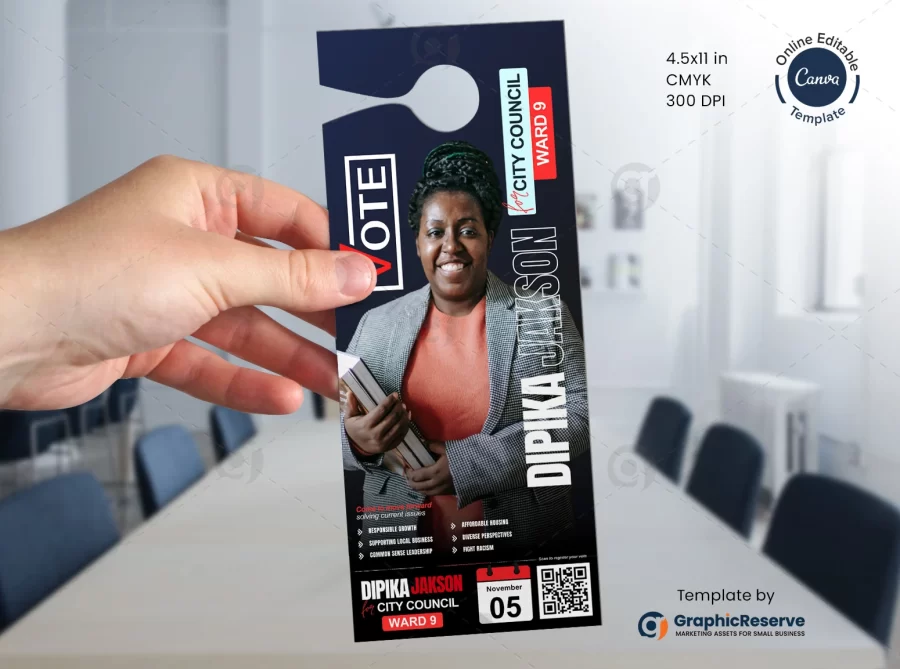 Election Candidate Door Hanger Design Canva Template