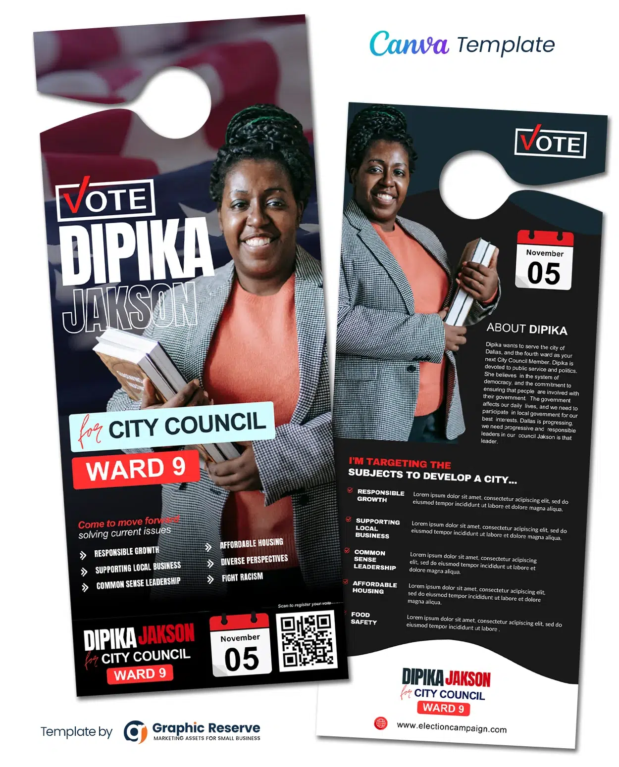 Election Candidate Door Hanger Design Template