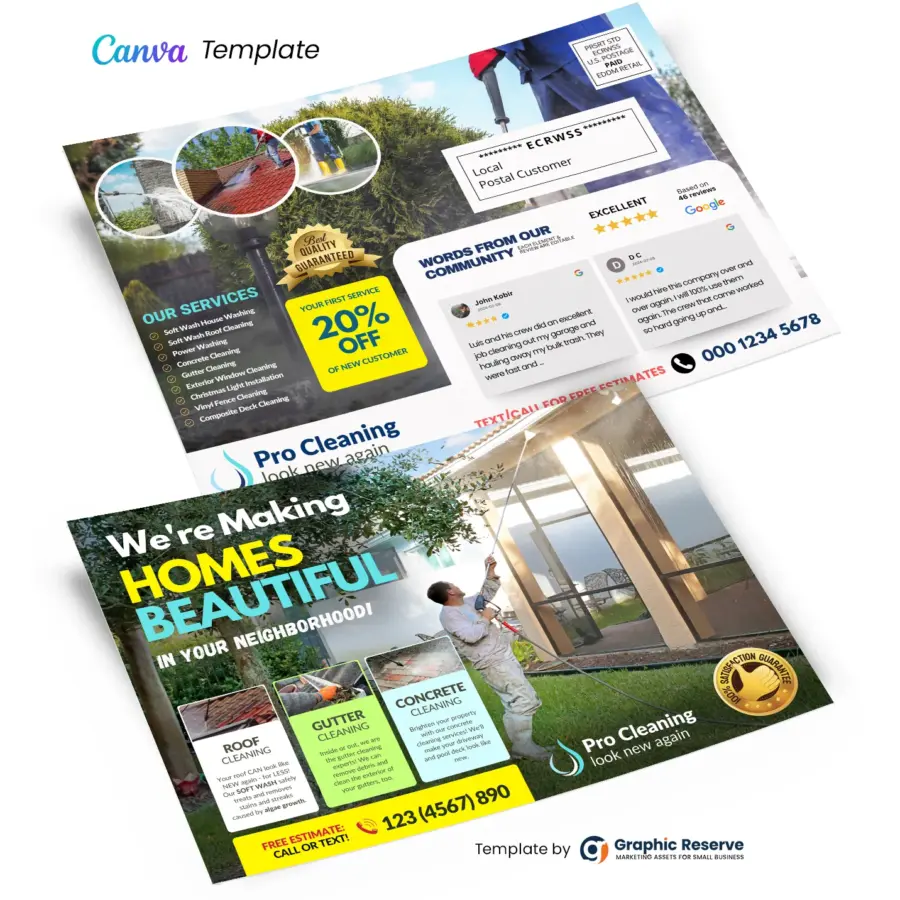 Exterior Cleaning EDDM Postcard Template – Editable Canva Design