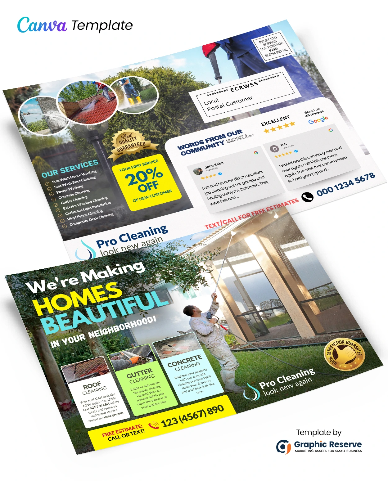 Exterior Cleaning EDDM Postcard Template – Editable Canva Design