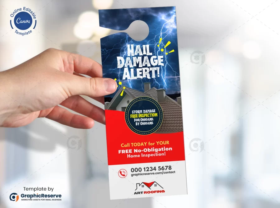 Hail Damage Alert Rofing Door Hanger Design Template Canva