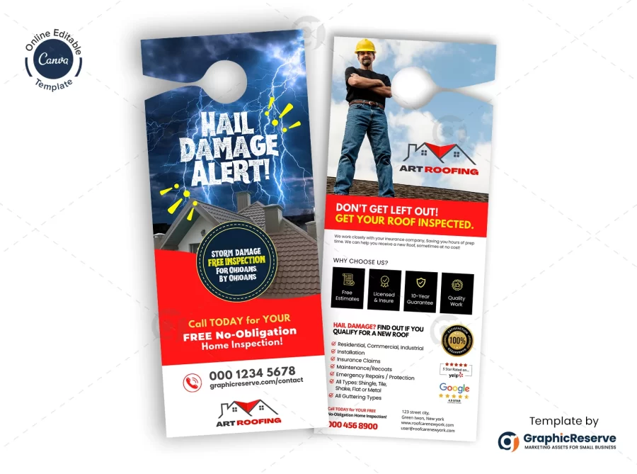 Hail Damage Alert Rofing Door Hanger Template Canva