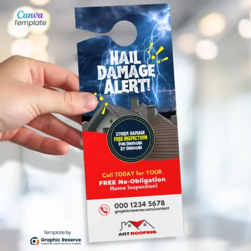 Hail Damage Alert Roofing Door Hanger Template – Easy-to-Edit Canva Design