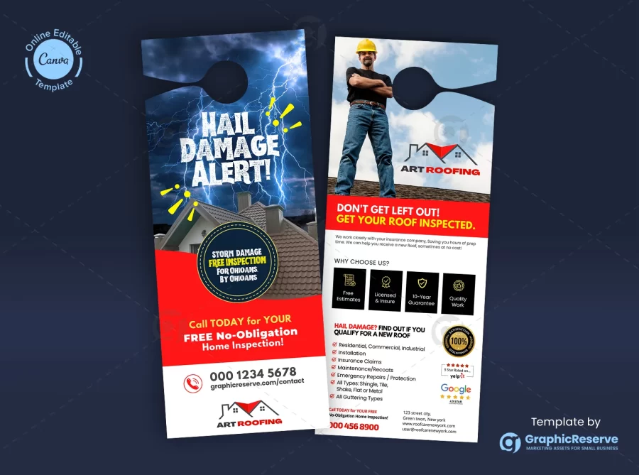 Hail Damage Alert Roofing Door Hanger Template Canva