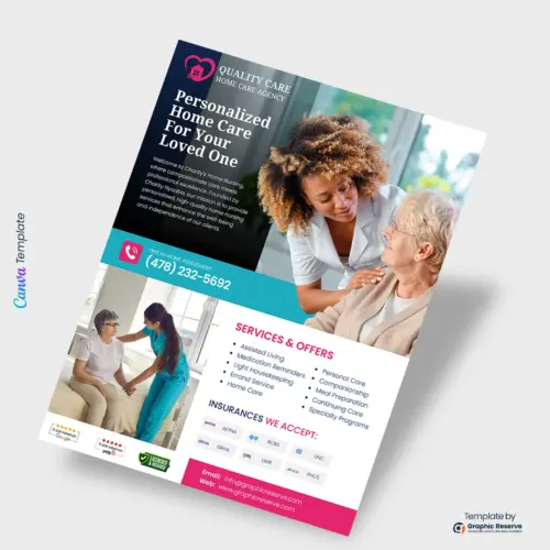 Home Care Service Marketing Flyer Design  Canva Template – Canva template