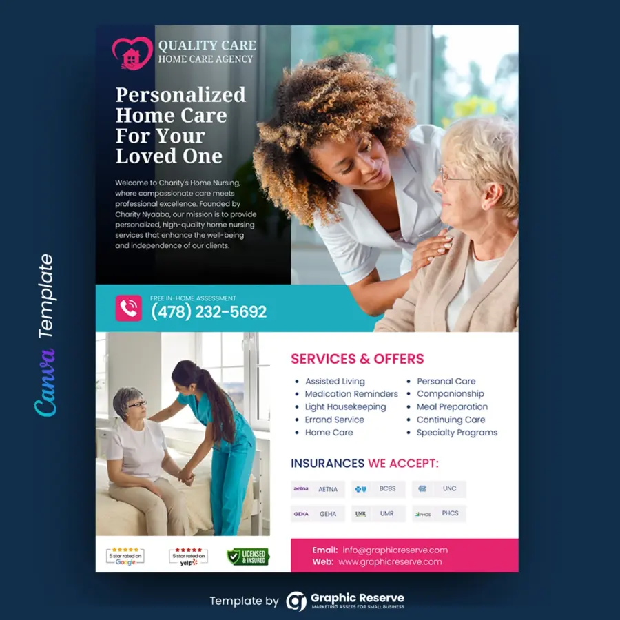 Home Care Service Marketing Flyer Design  Canva Template