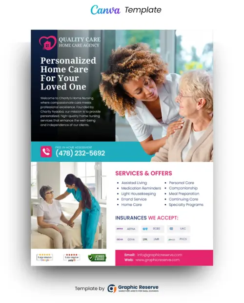Home Care Service Marketing Flyer Design Canva Template