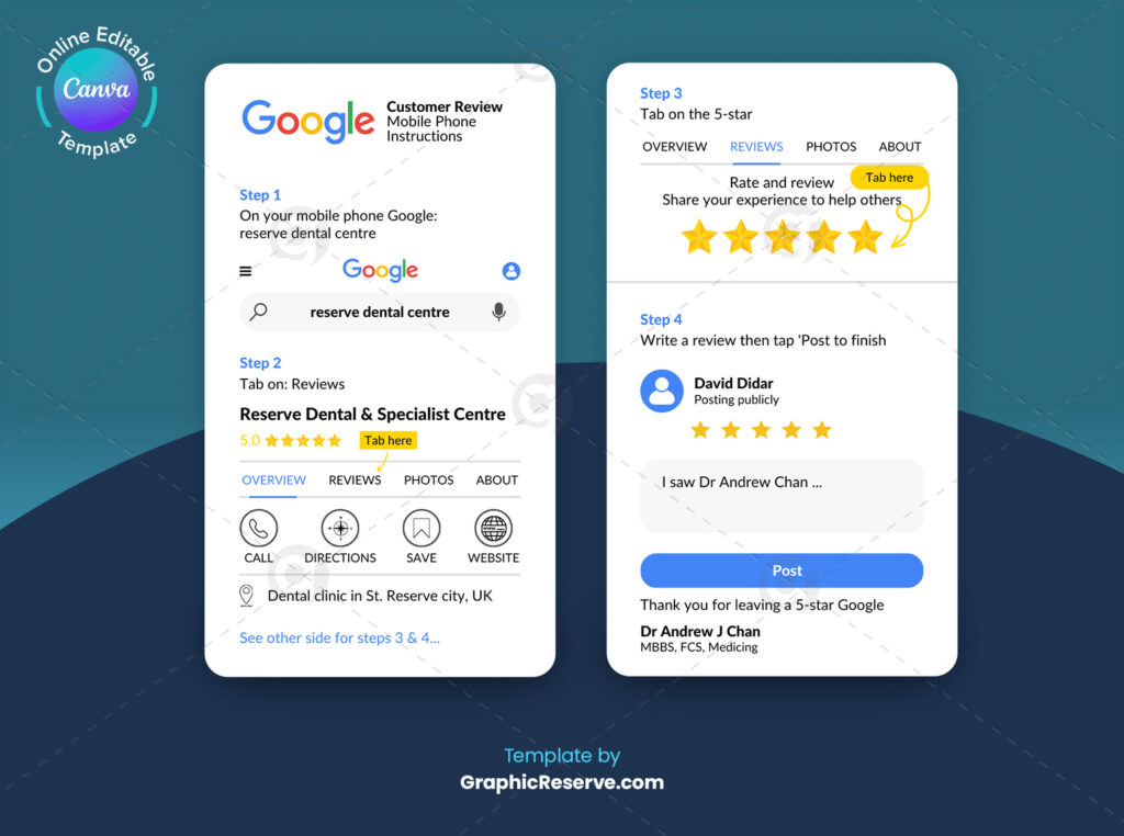 How to leave Google review card canva template