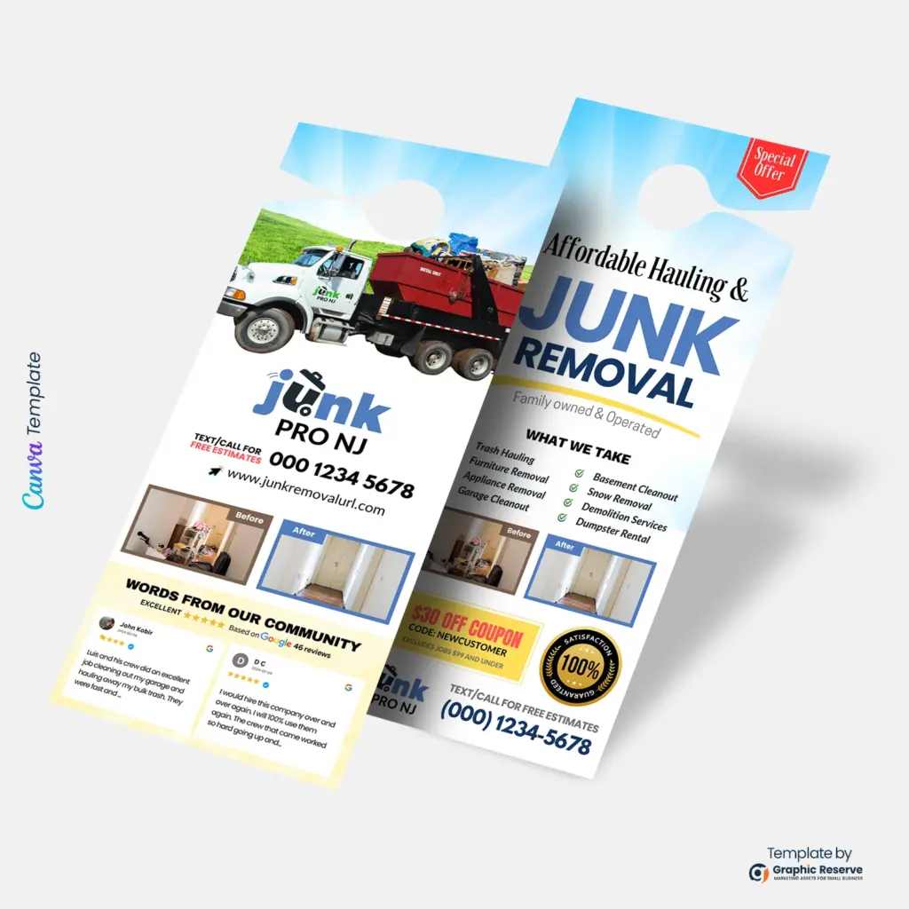 Junk Removal Door Hanger Editable Canva Template