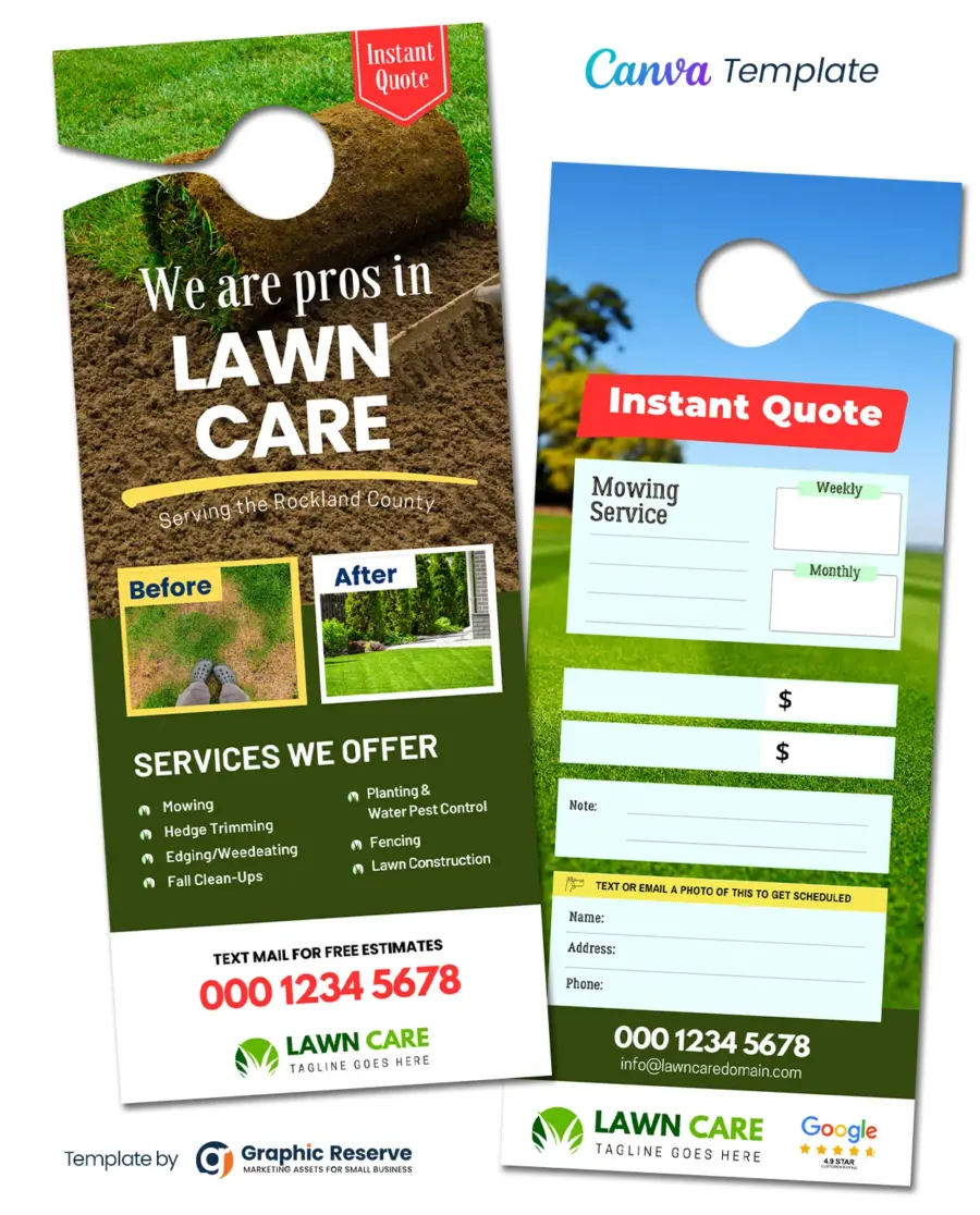 Landsaping Instant Quote Door Hanger Design Canva Template