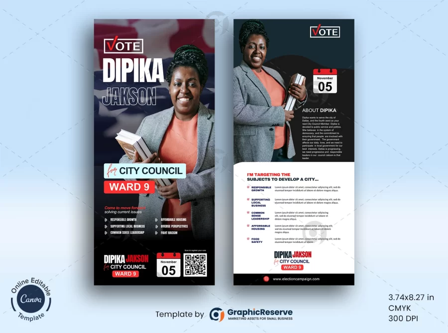 Political Campain Candidate Rack Card Design Canva Template