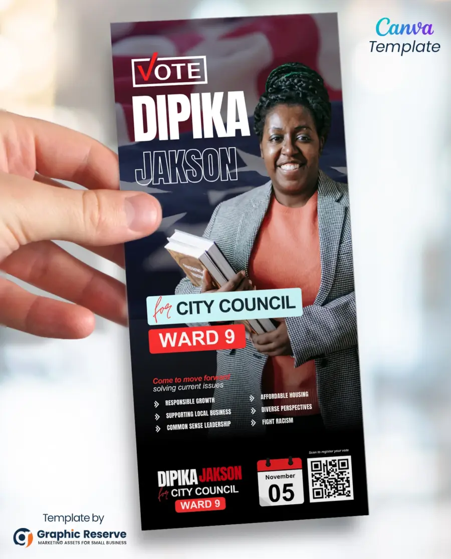 Political Candidate Rack Card Design Canva Template
