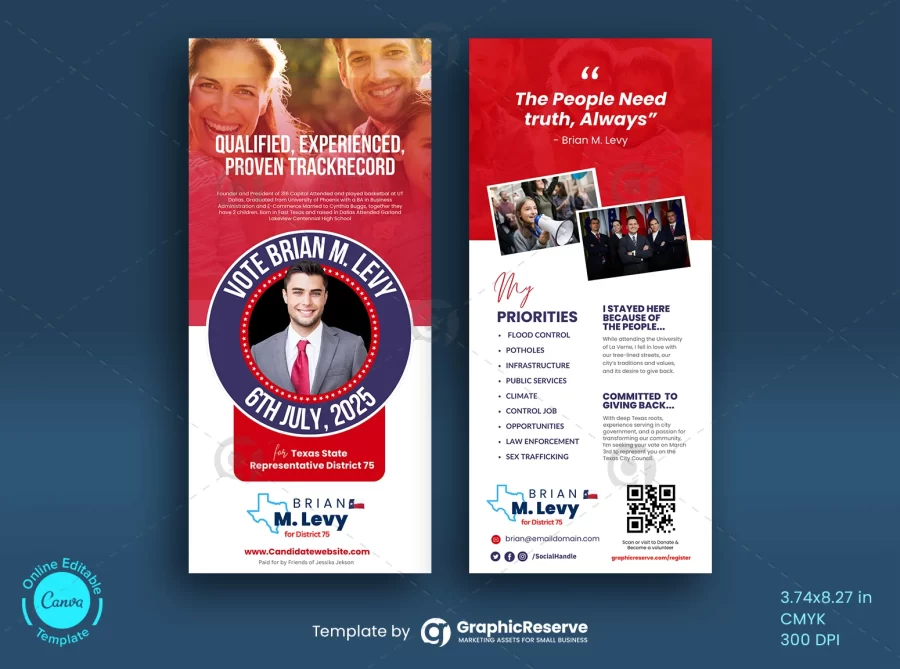 Political and Election Campain Rack Card Design Canva Template