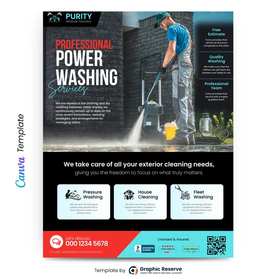 Power Washing Advertising Flyer Canva Template