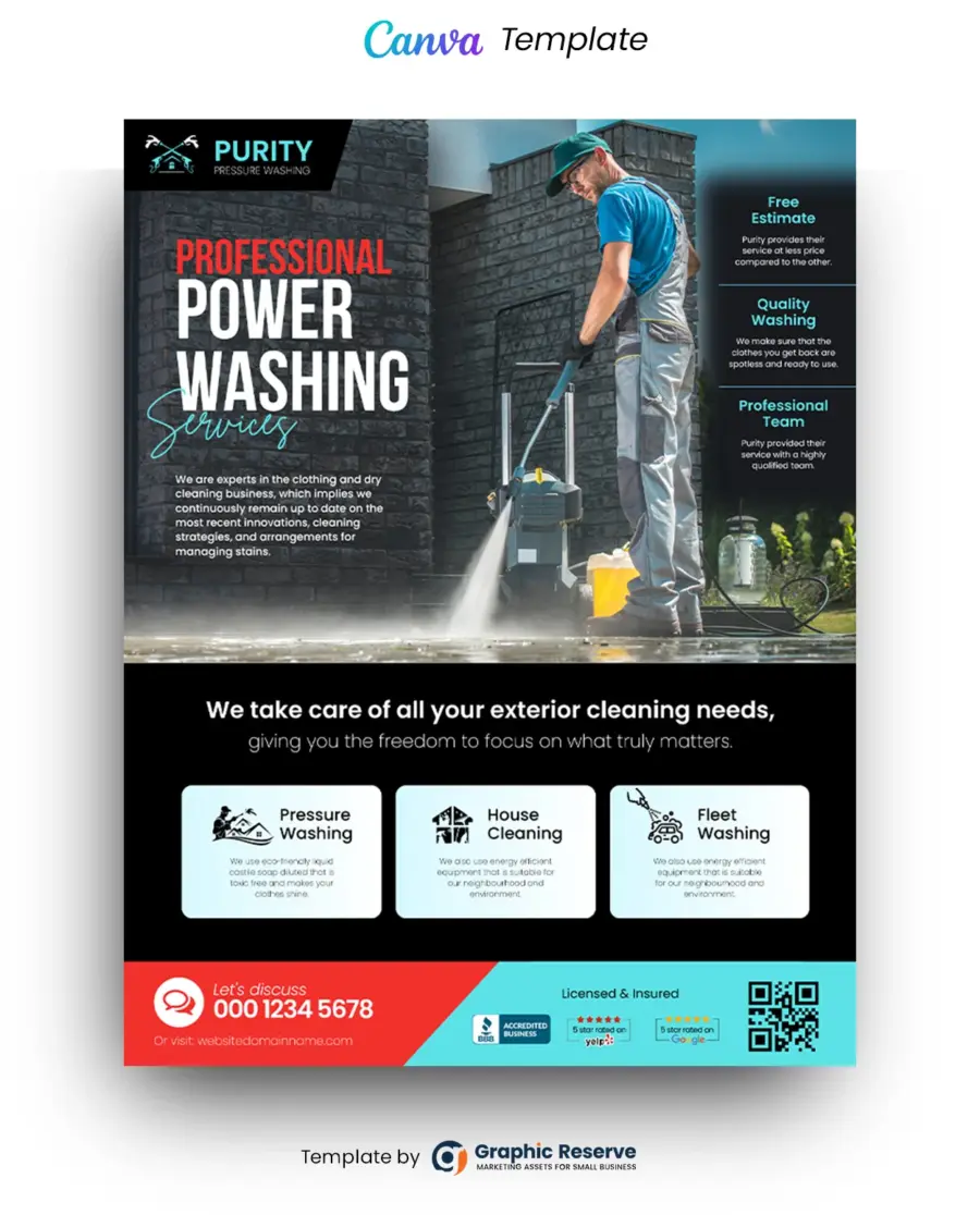 Power Washing Advertising Flyer Canva Template
