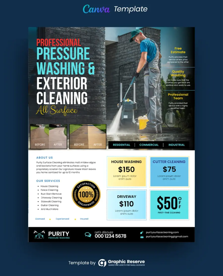 Pressure Washing Coupon Flyer – Canva Template
