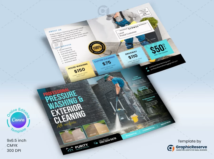 Pressure Washing Direct Mail Postcard Template