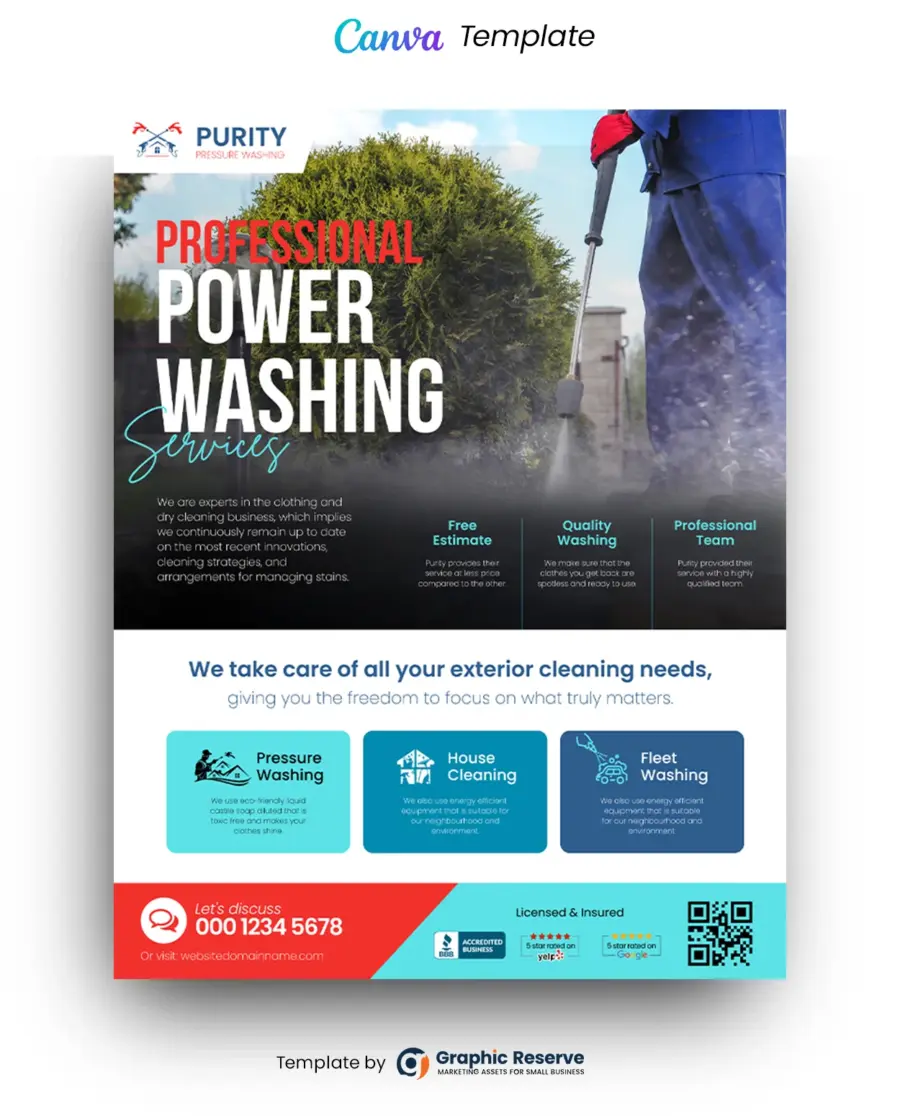 Pressure washing advertising Flyer Canva Template