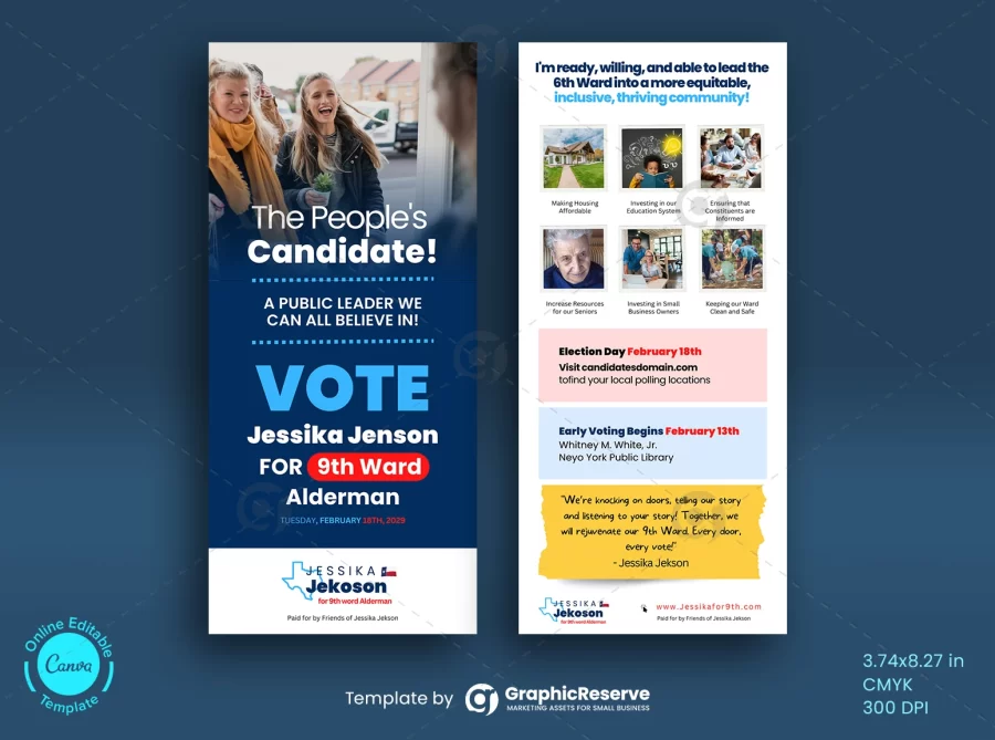 Rack Card Design Template Canva for Election Candidates