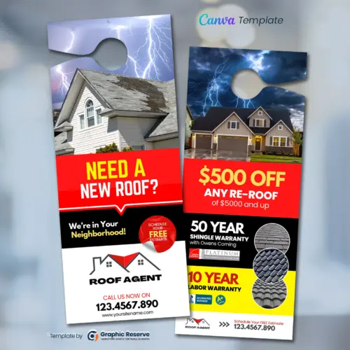 Roofing Advertising Door Hanger Design Template – Editable in Canva