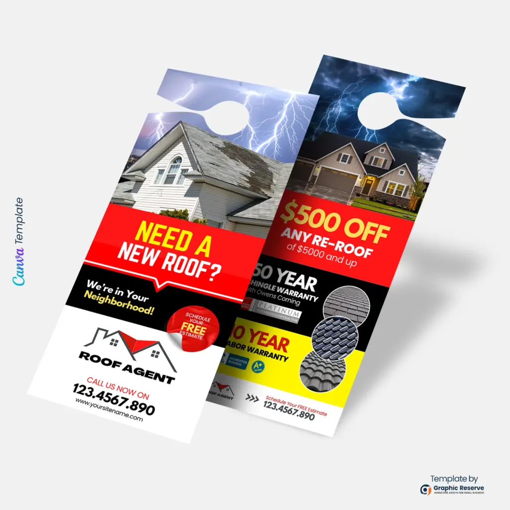 Roof Repair Lead Generator | Editable Door Hanger Canva Template roofing business advertising ideas