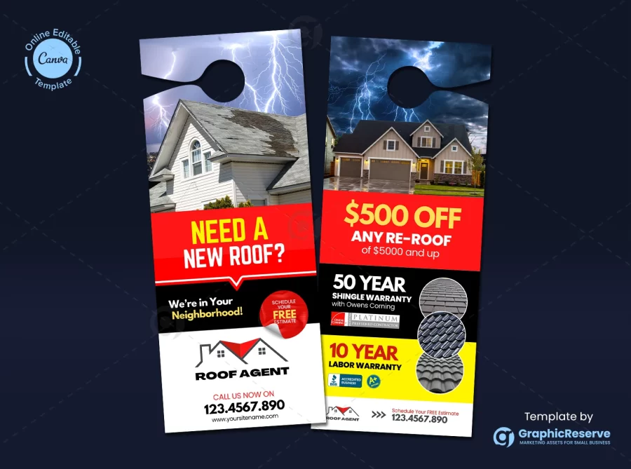 Roofing Advertising Door Hanger Design Template