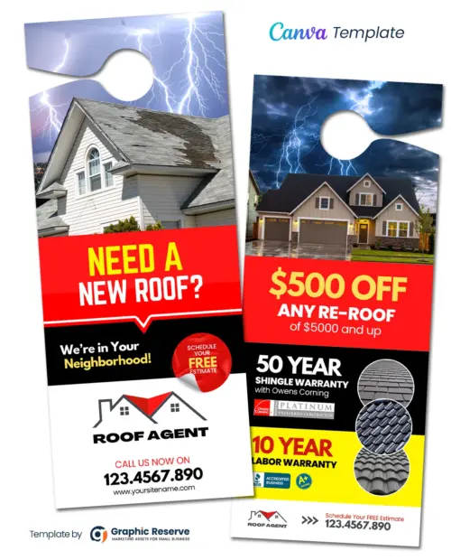Roofing Advertising Door Hanger Design Template – Editable in Canva