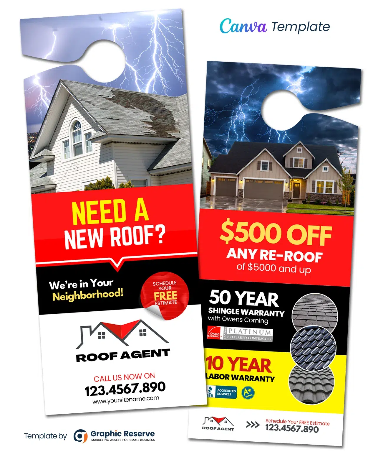 Roofing Advertising Door Hanger Design Template – Editable in Canva