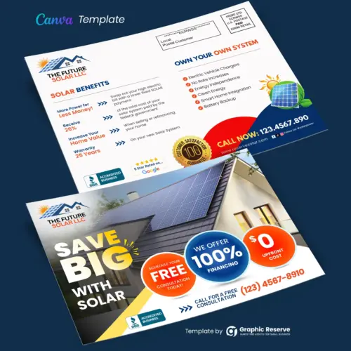 Solar Direct Mail Marketing Postcard Template 1