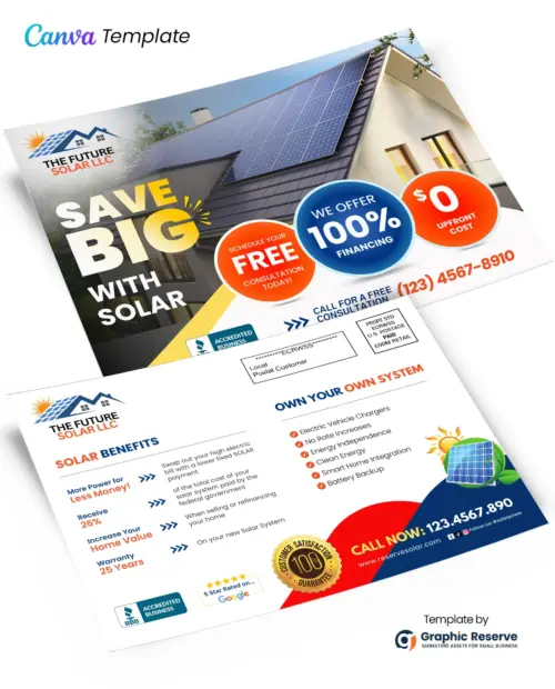 Solar Direct Mail Marketing Postcard Template