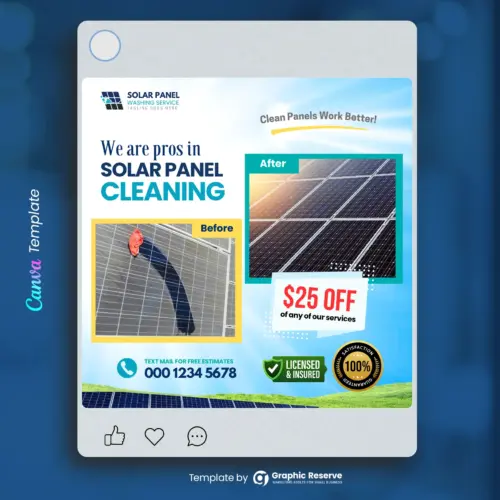 Solar Panel Cleaning Digital Marketing Poster Design Canva Templates