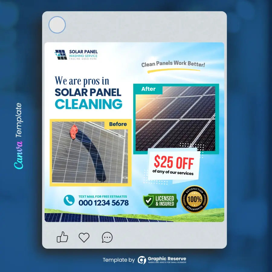 Solar Panel Cleaning Digital Marketing Poster Design Canva Templates