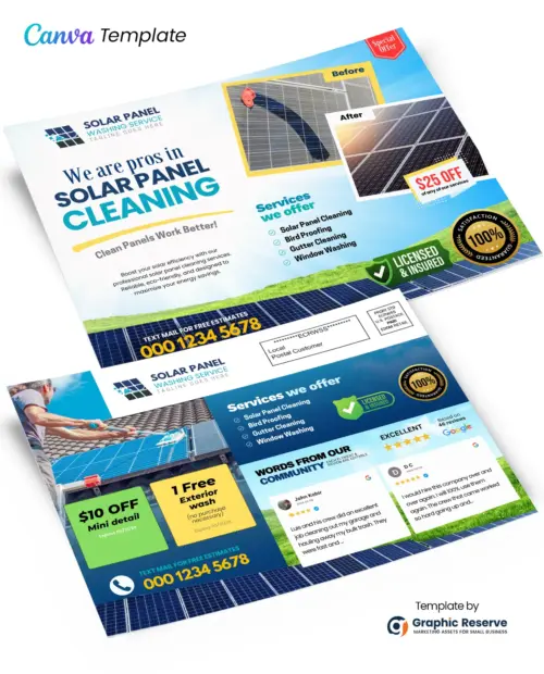 Solar Panel Cleaning Direct Mail EDDM Postcard Design Canva Template