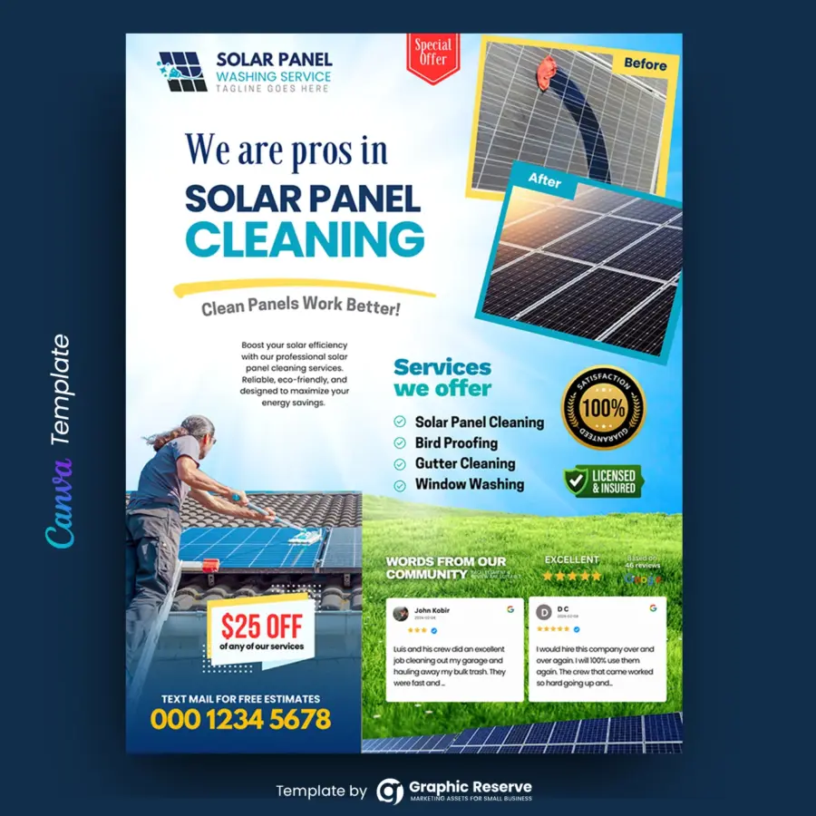 Solar Panel Cleaning Flyer Design Canva Templates (4 Styles)