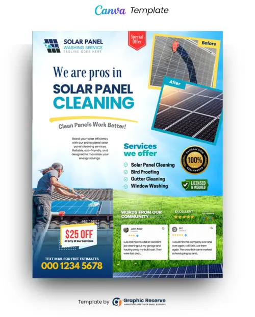 Solar Panel Cleaning Flyer Design Canva Templates 4 Styles