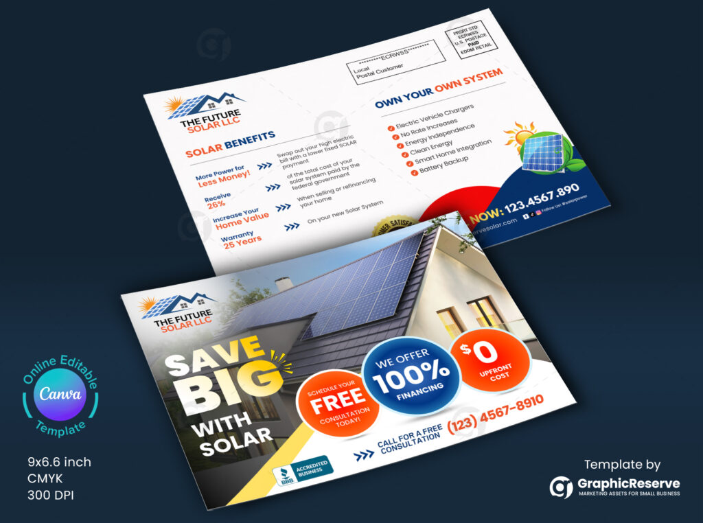 Solar direct mail marketing eddm postcard template