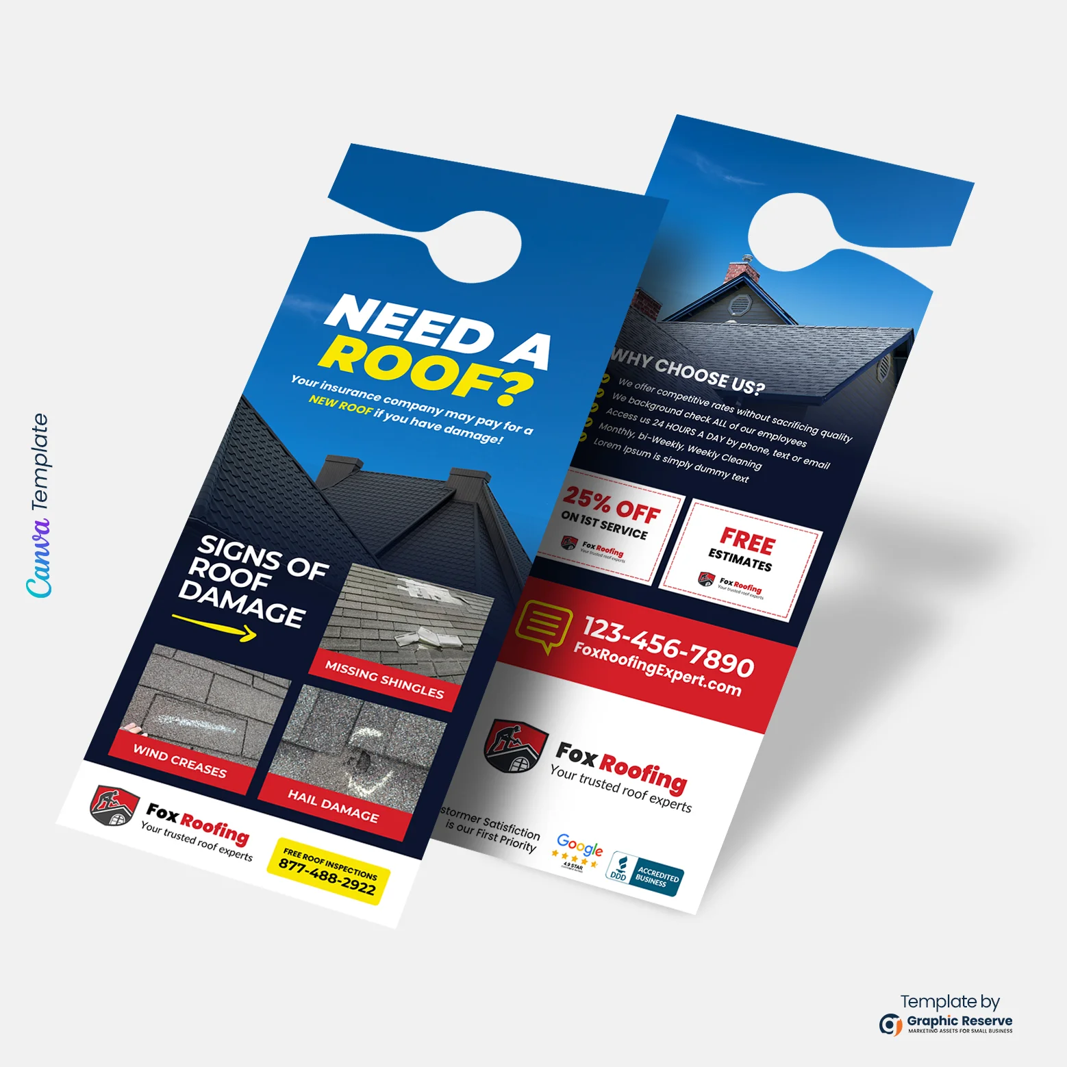 Customizable Roofing Door Hanger Canva Template for Roofing Contractors