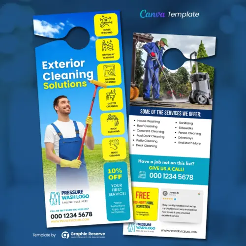 Exterior Cleaning Service Door Hanger Design Canva Template