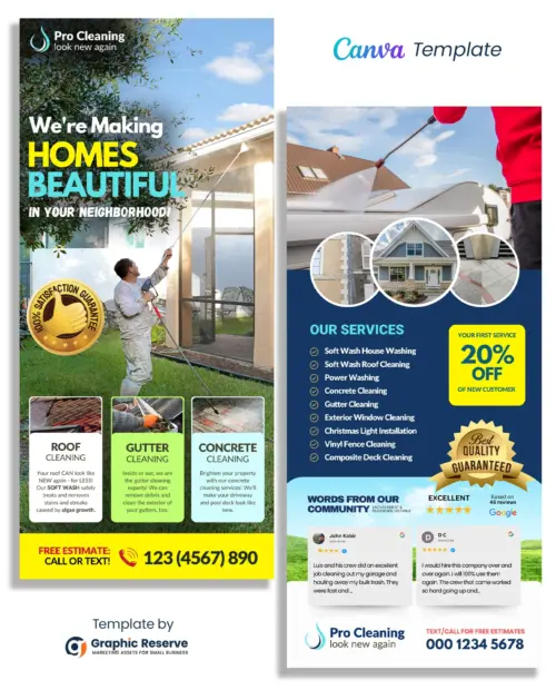 Exterior Cleaning Service Rack Card Design Canva template
